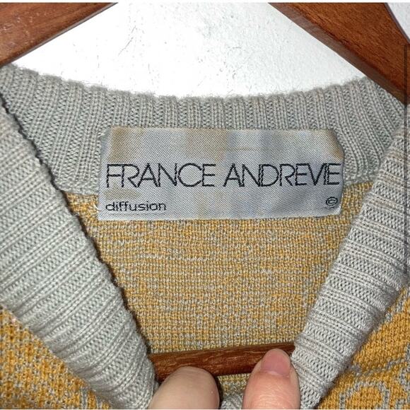 Womens France Andrevie Wool Blend Sweater, patterned, yellow & grey, size L, EUC - Picture 3 of 5